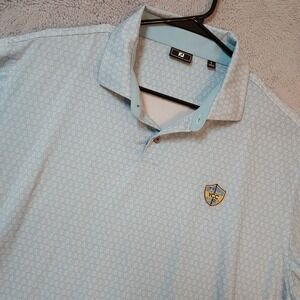 Footjoy Polo Shirt Men Large Geometric Blue Performance Stretch Golf Preppy Logo